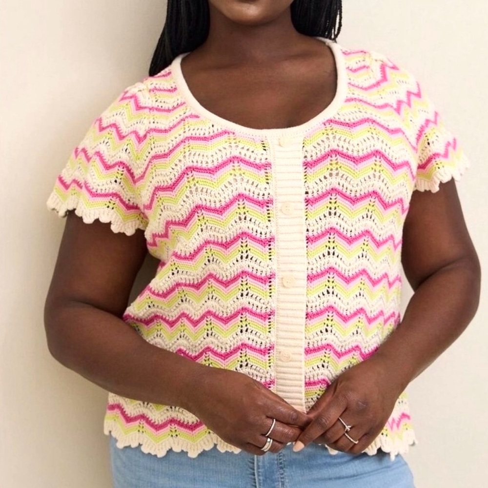Torrid Pointelle Flutter Sleeve Button Down Sweater Size 1X